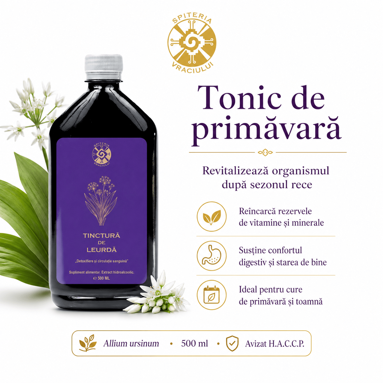 Tinctură de Leurdă – Detoxifiere și Circulație Sanguină | 500ml - Spiteria Vraciului