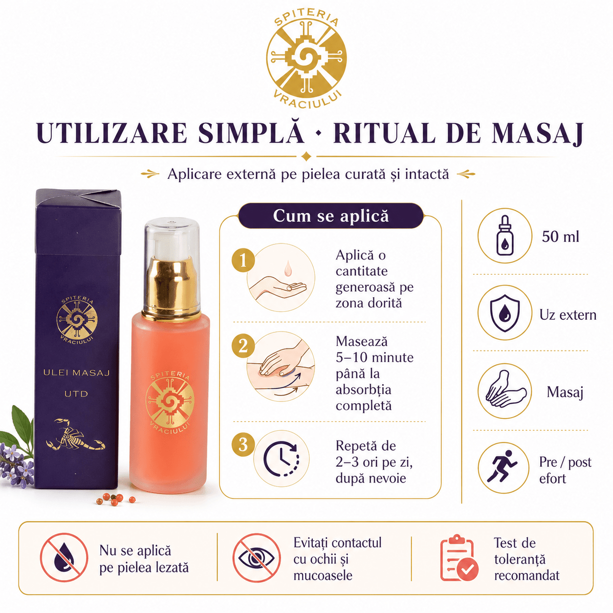 Ulei Masaj Terapeutic Natural – Dureri Articulare și Musculare | UTD - Spiteria Vraciului