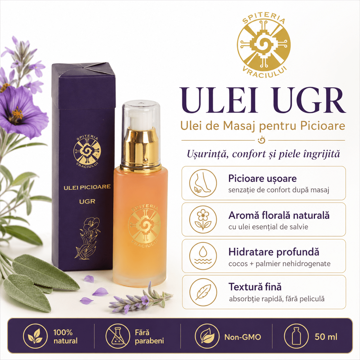 Ulei Natural Picioare Umflate și Gută – UGR | Spițeria Vraciului