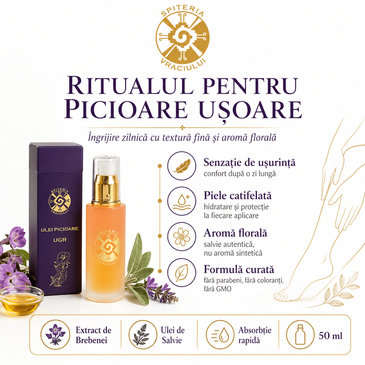 Ulei Natural Picioare Umflate și Gută – UGR | Spițeria Vraciului