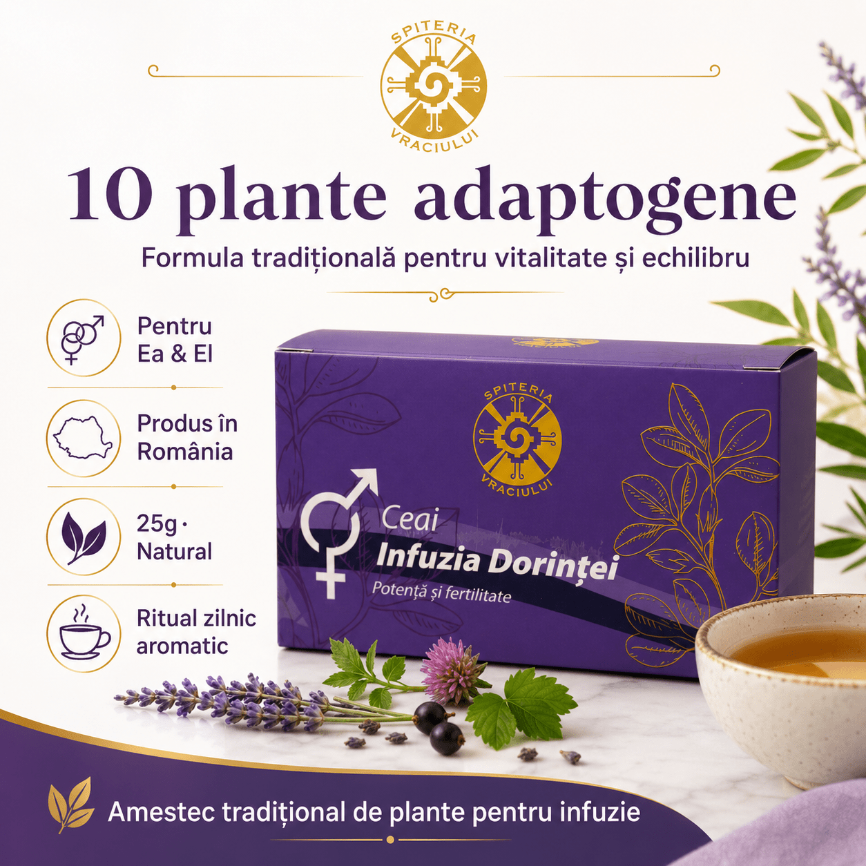 Ceai Natural Fertilitate și Potență – Infuzia Dorinței - Spiteria Vraciului
