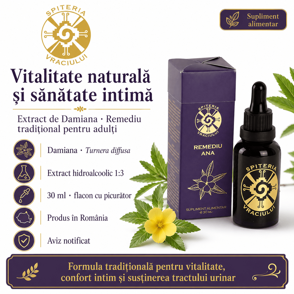 Remediu Natural Potență și Sănătate Intimă – Afrodisiac ANA | 30ml - Spiteria Vraciului