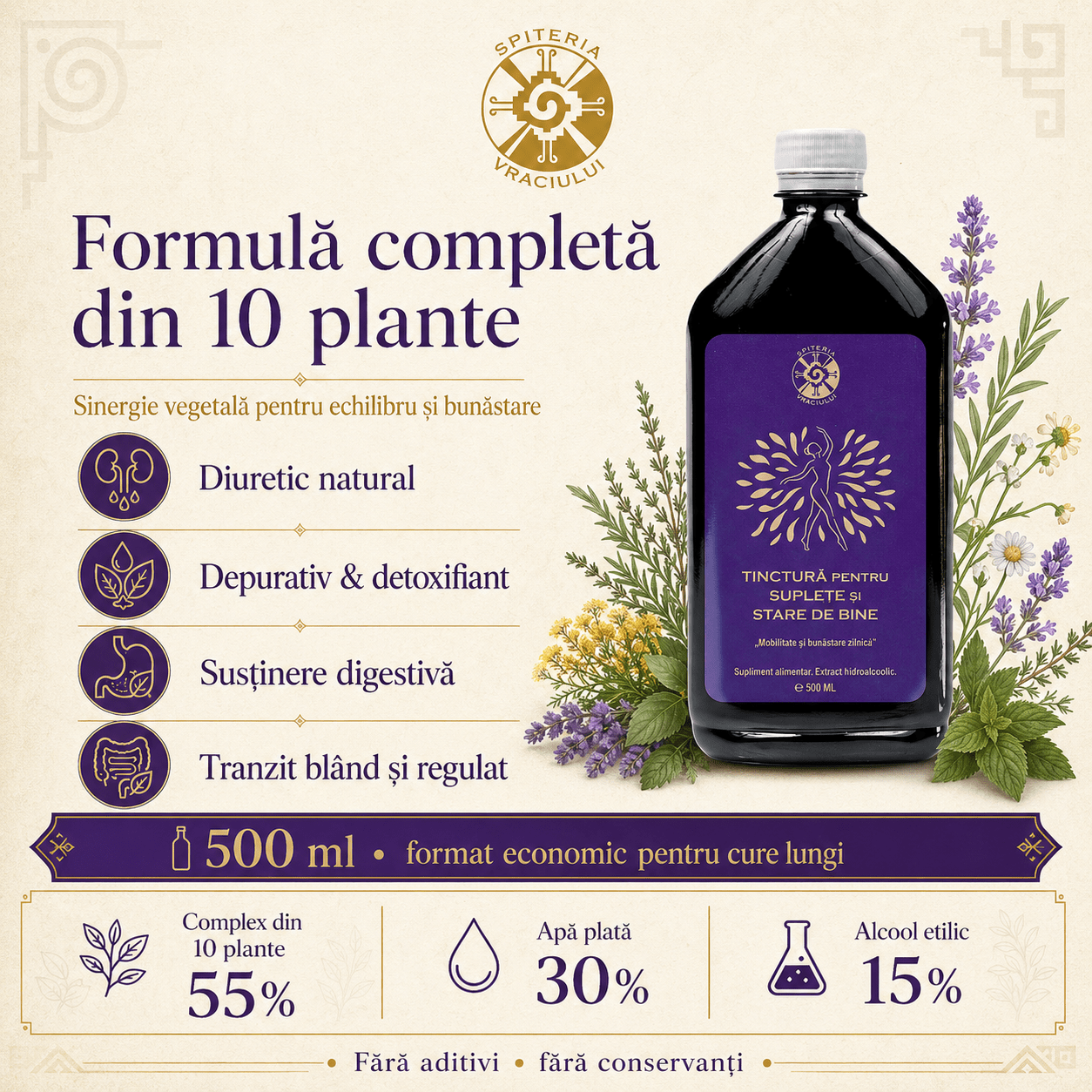Tinctură pentru Suplețe Articulară și Mobilitate – Stare de Bine | 500ml - Spiteria Vraciului