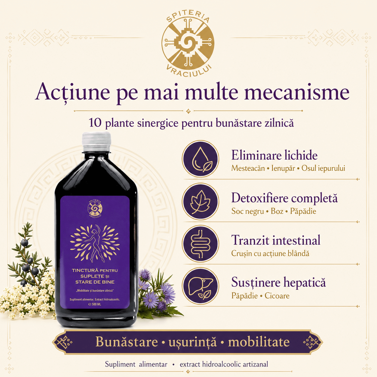 Tinctură pentru Suplețe Articulară și Mobilitate – Stare de Bine | 500ml - Spiteria Vraciului