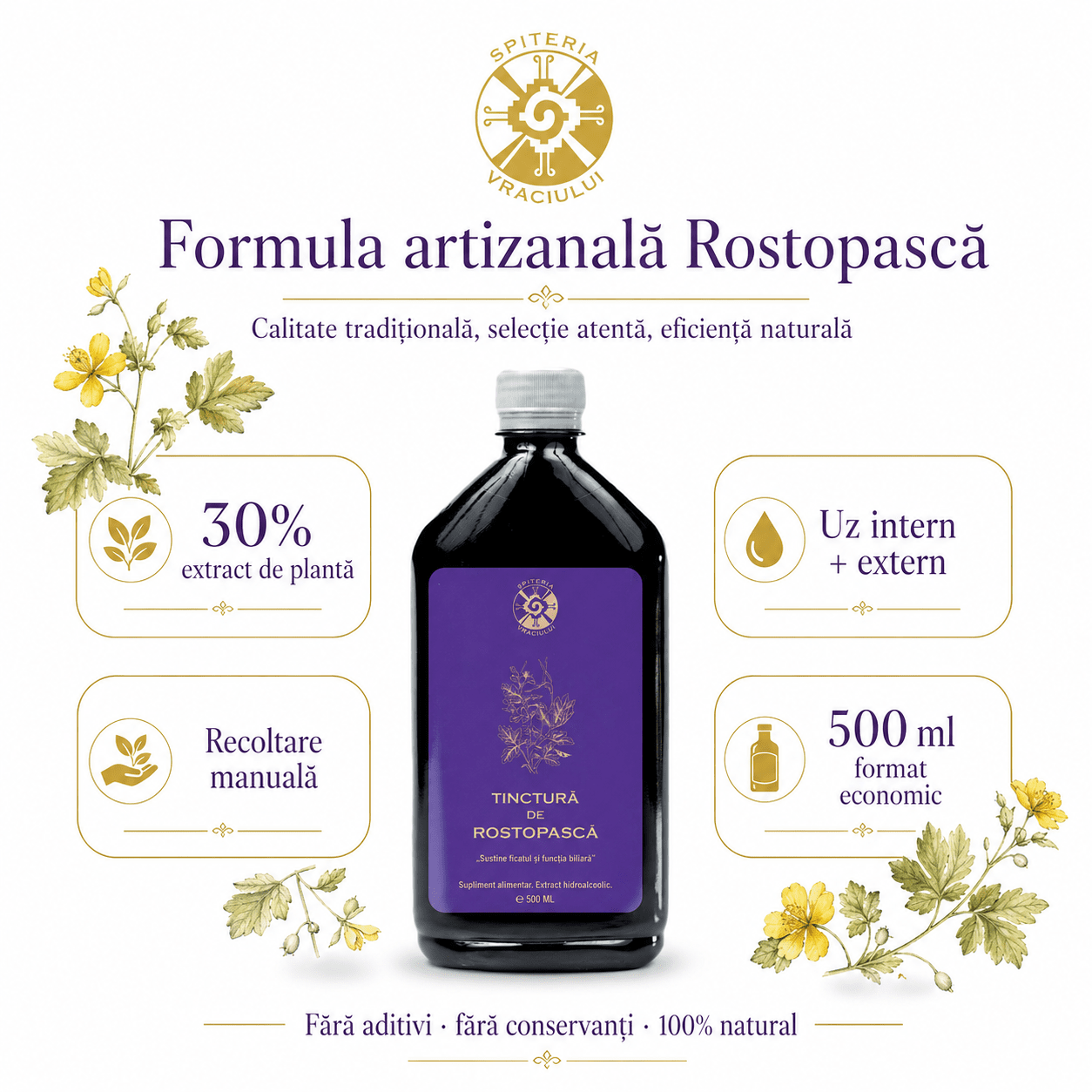 Tinctură de Rostopască – Susține Ficatul și Funcția Biliară | 500ml - Spiteria Vraciului