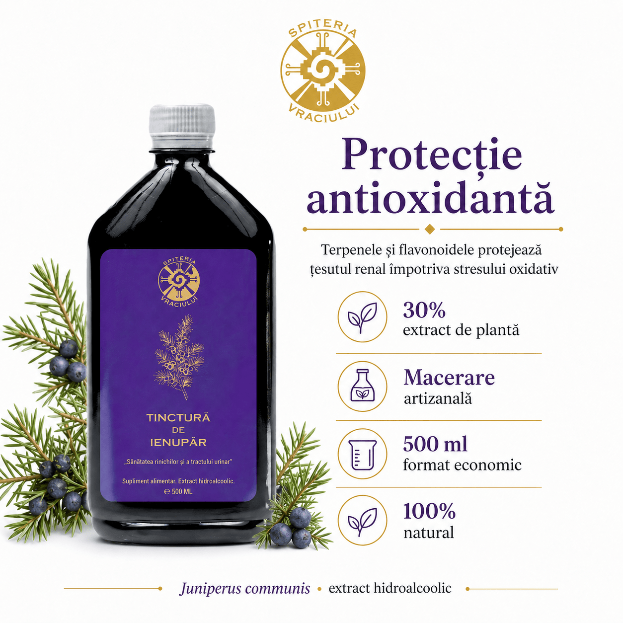 Tinctură de Ienupăr – Sănătatea Rinichilor și Tractului Urinar | 500ml - Spiteria Vraciului