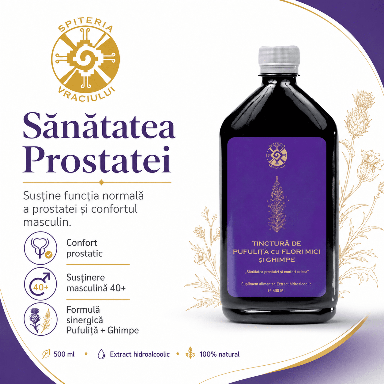 Tinctură de Pufuliță și Ghimpe – Prostată și Confort Urinar | 500ml - Spiteria Vraciului