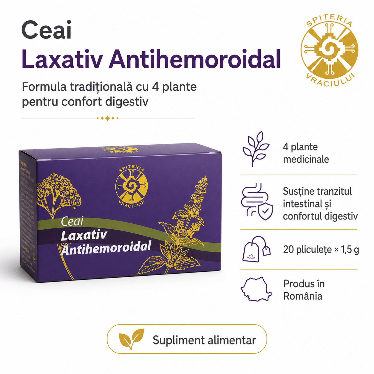 Ceai Natural Laxativ și Antihemoroidal – Tranzit Intestinal Sănătos - Spiteria Vraciului