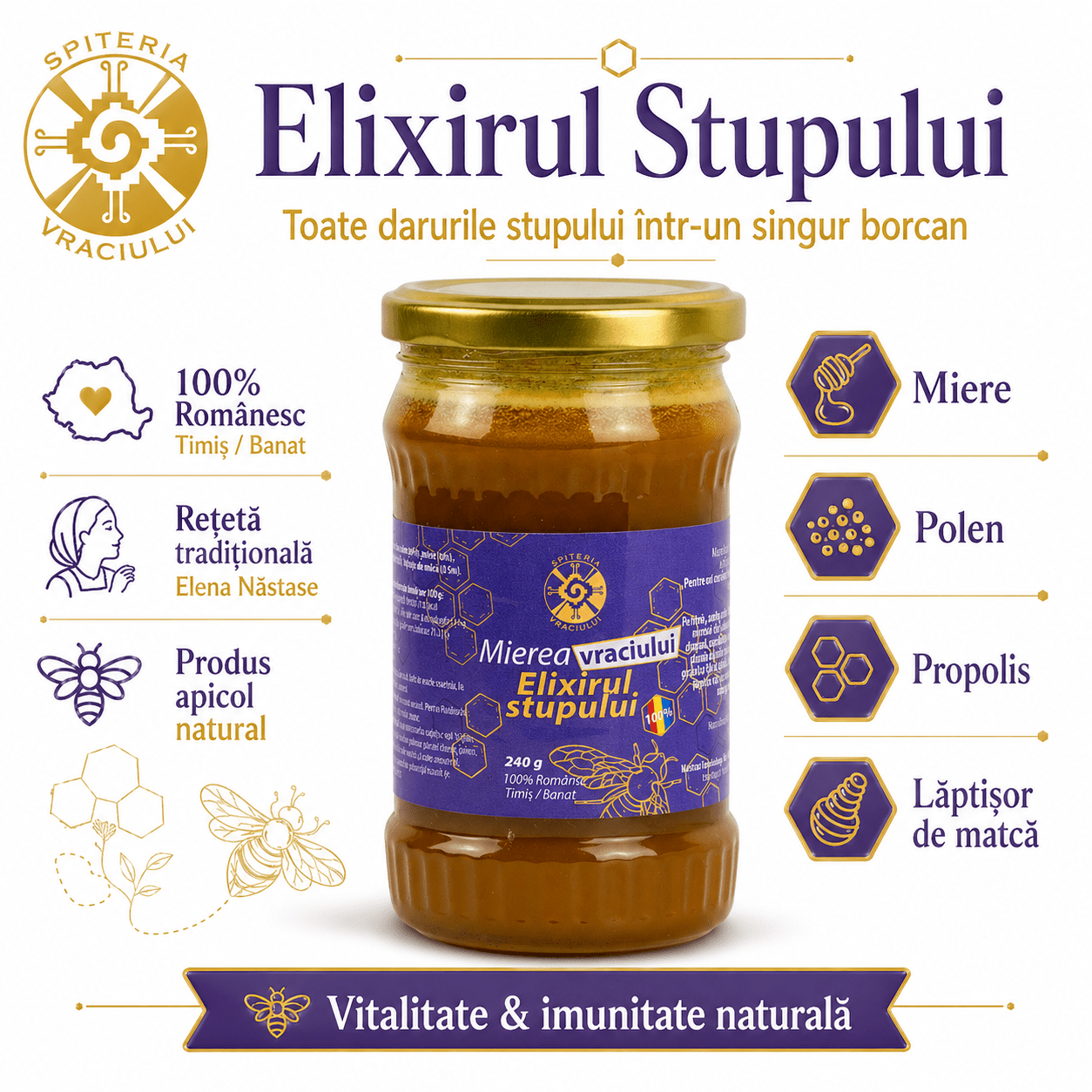 Mierea Vraciului – Elixirul Stupului | Produs Apicol Imunostimulent Natural - Spiteria Vraciului